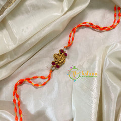 Rakshabandhan Jadau Kundan Rakhi - Lakshmi Tri Petal -Yellow Orange-RB113
