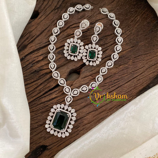 Emerald Green American Diamond Pendant Short Neckpiece -G9525