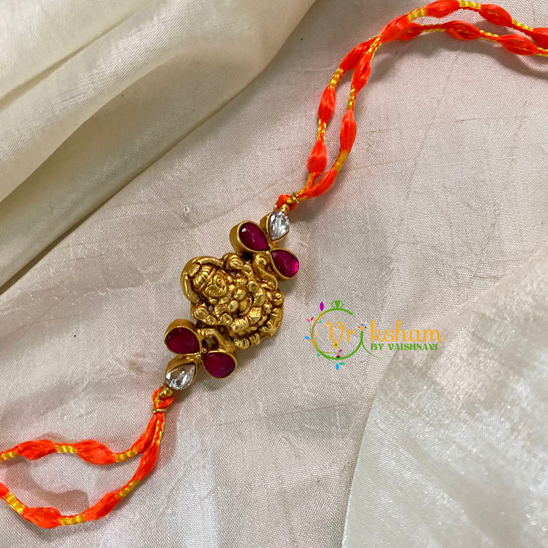 Rakshabandhan Jadau Kundan Rakhi - Lakshmi Tri Petal -Yellow Orange-RB113