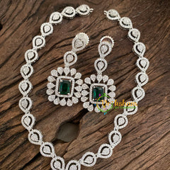 Emerald Green American Diamond Pendant Short Neckpiece -G9525