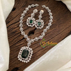 Emerald Green American Diamond Pendant Short Neckpiece -G9525