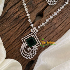 Emerald Green American Diamond Pendant Short Neckpiece-Small Dice-G9529