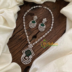 Emerald Green American Diamond Pendant Short Neckpiece-Small Dice-G9529