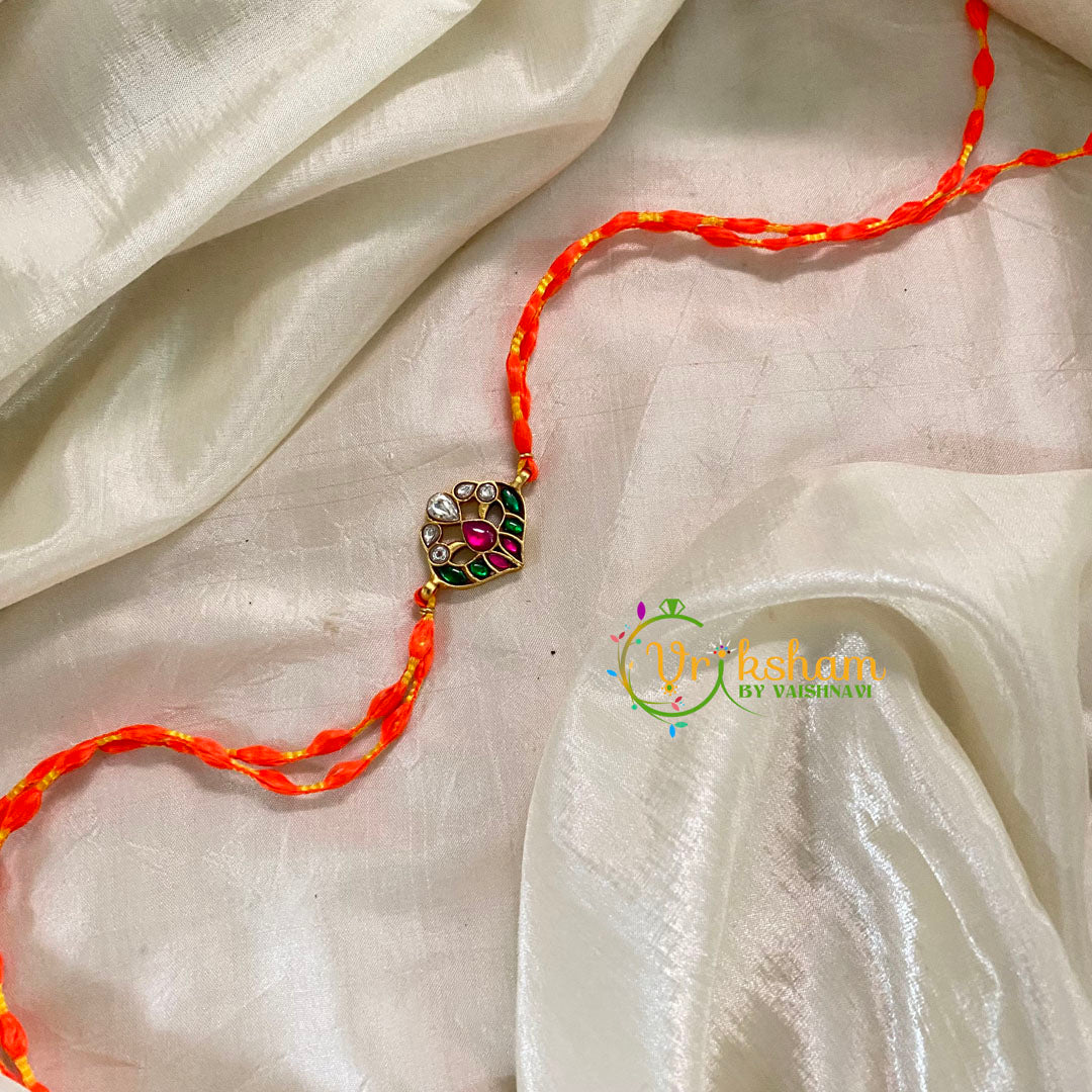 Rakshabandhan Jadau Kundan Rakhi -Dual Peacock -Green Pink -RB143