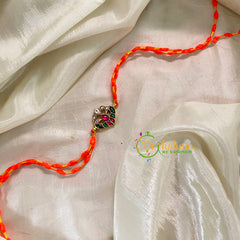 Rakshabandhan Jadau Kundan Rakhi -Dual Peacock -Green Pink -RB143