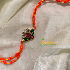Rakshabandhan Jadau Kundan Rakhi -Dual Peacock -Green Pink -RB143