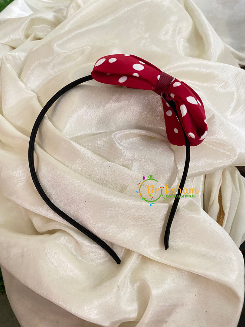 Daily Wear Head Band with Bow-Polka-Red White-H016