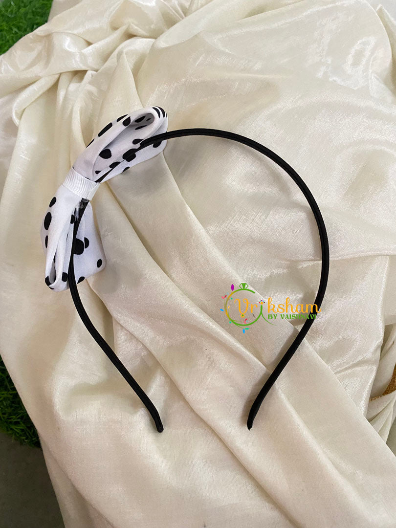 Daily Wear Head Band with Bow-White Black-H020