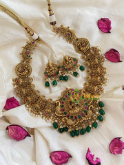 Traditional Lakshmi Pendant Peacock Neckpiece-Green Bead-G5392