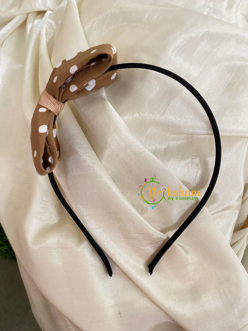 Daily Wear Head Band with Bow-Polka-Brown White-H021