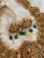 Traditional Lakshmi Pendant Peacock Neckpiece-Green Bead-G5392