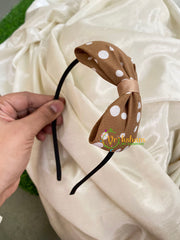 Daily Wear Head Band with Bow-Polka-Brown White-H021