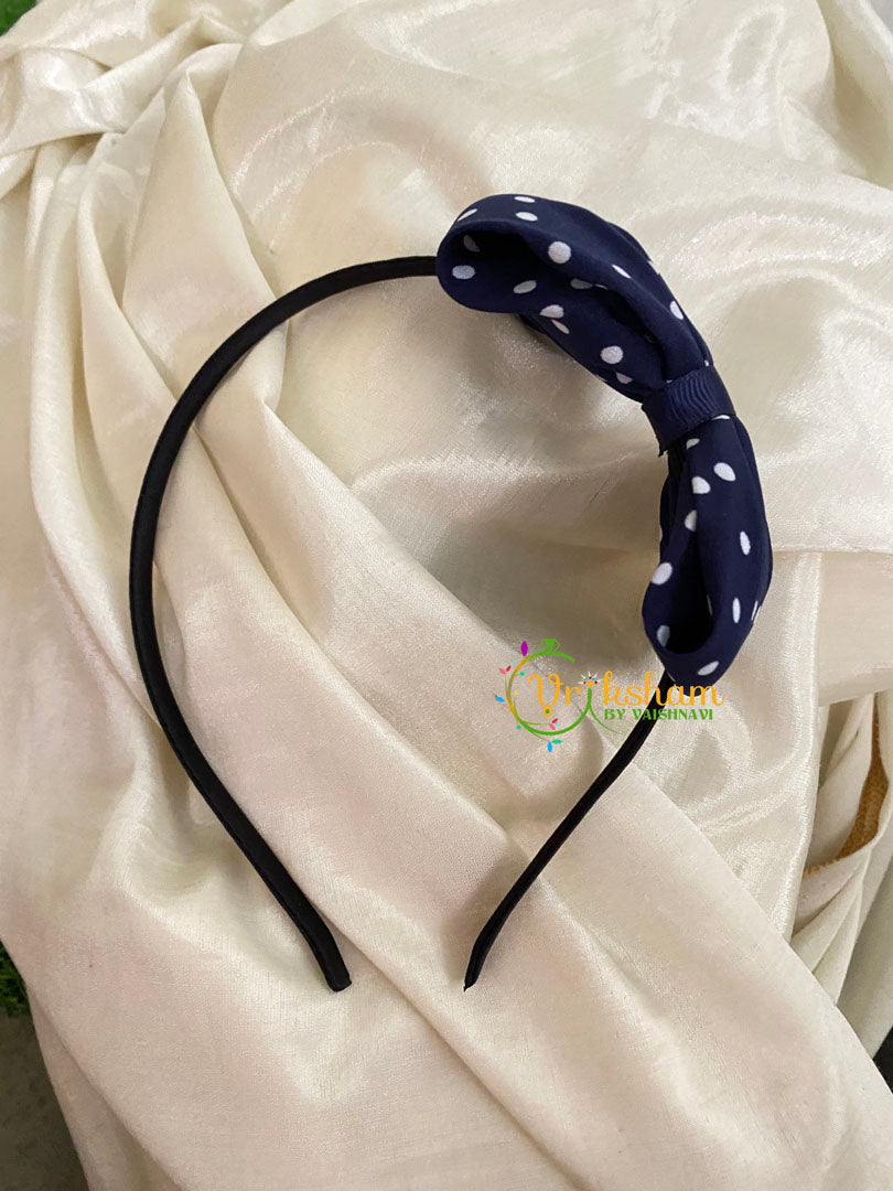 Daily Wear Head Band with Bow-Tiny Dots-Blue White-H022