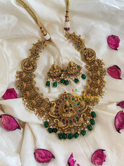 Traditional Lakshmi Pendant Peacock Neckpiece-Green Bead-G5392