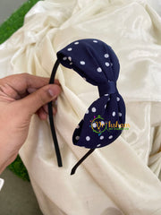 Daily Wear Head Band with Bow-Tiny Dots-Blue White-H022