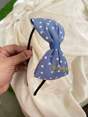 Daily Wear Head Band with Bow-Tiny Dots-Greyish Blue White-H025