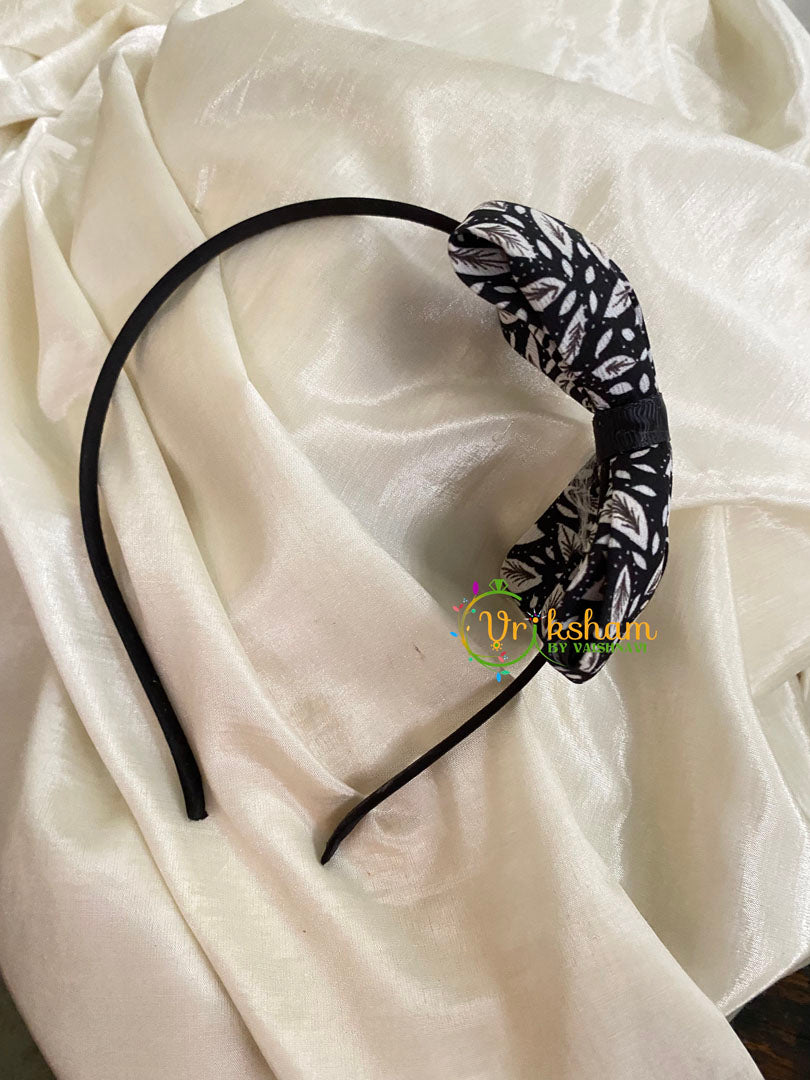 Daily Wear Head Band with Bow-Leaves-Black White-H028