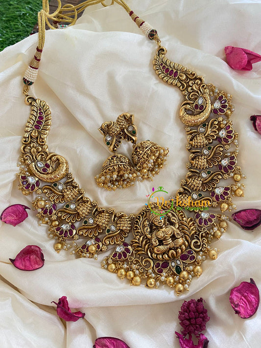 Traditional Lakshmi Pendant Peacock Neckpiece-Gold-G5381