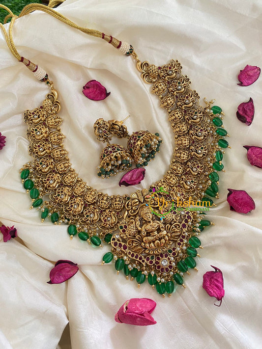 Traditional Lakshmi Pendant peacock Neckpiece-Green-G5379