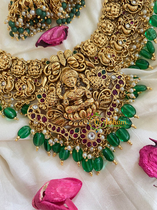 Traditional Lakshmi Pendant peacock Neckpiece-Green-G5379