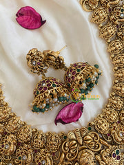 Traditional Lakshmi Pendant peacock Neckpiece-Green-G5379