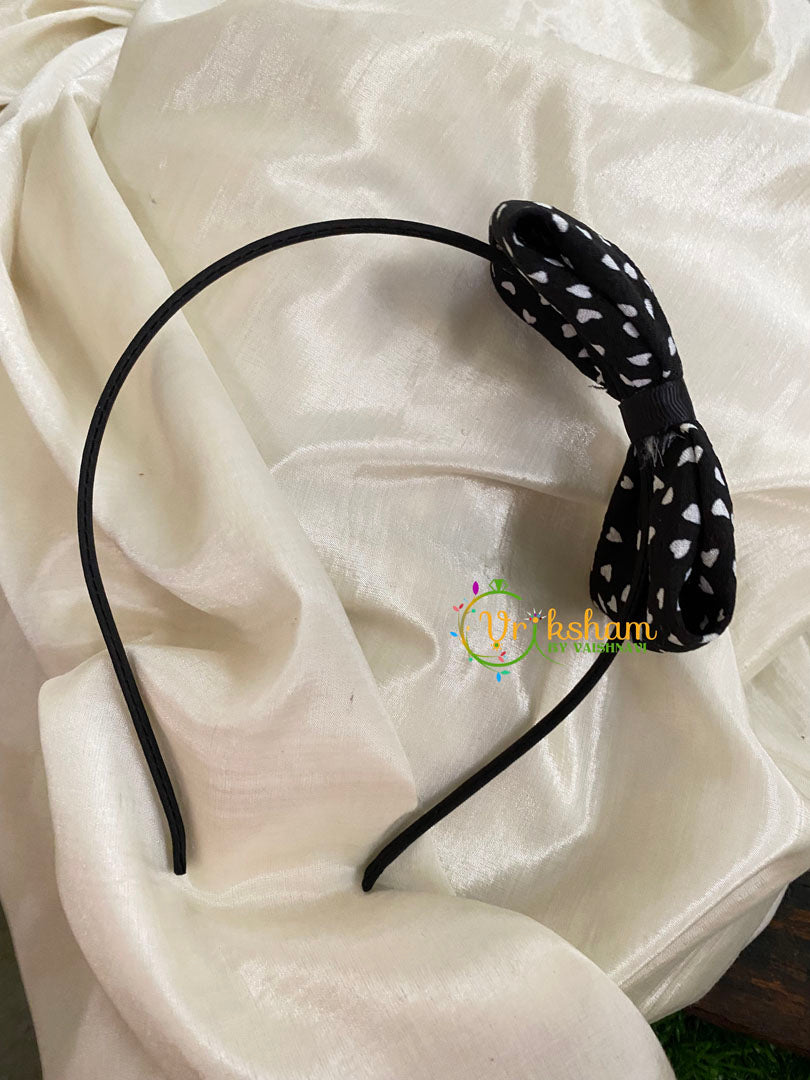 Daily Wear Head Band with Bow-Hearts-Black-H040