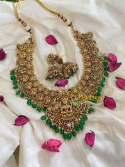 Traditional Lakshmi Pendant peacock Neckpiece-Green-G5379