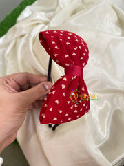 Daily Wear Head Band with Bow-Hearts-Red-H042
