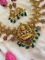 Traditional Lakshmi Pendant Peacock Neckpiece-Green-G5383