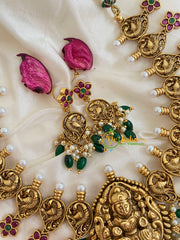 Traditional Lakshmi Pendant Peacock Neckpiece-Green-G5383