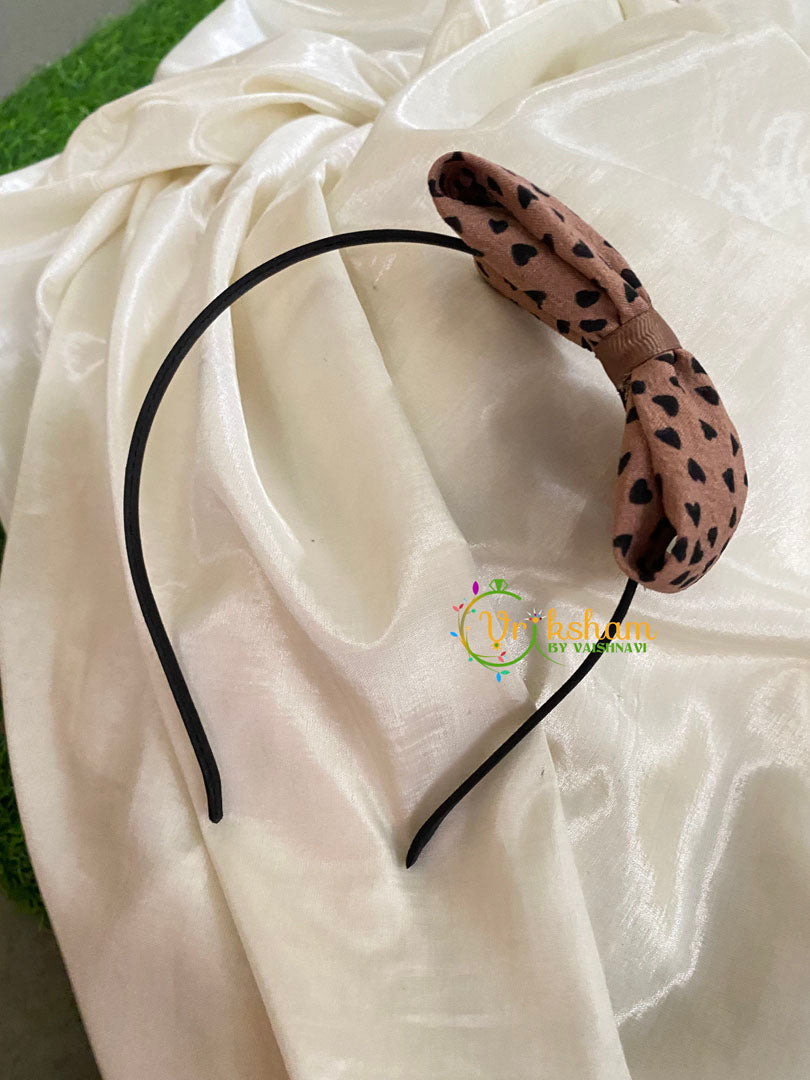 Daily Wear Head Band with Bow-Hearts-Brown-H045
