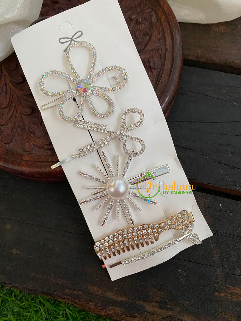 Designer Stone Hair Clip- Stone and Pearl-H049
