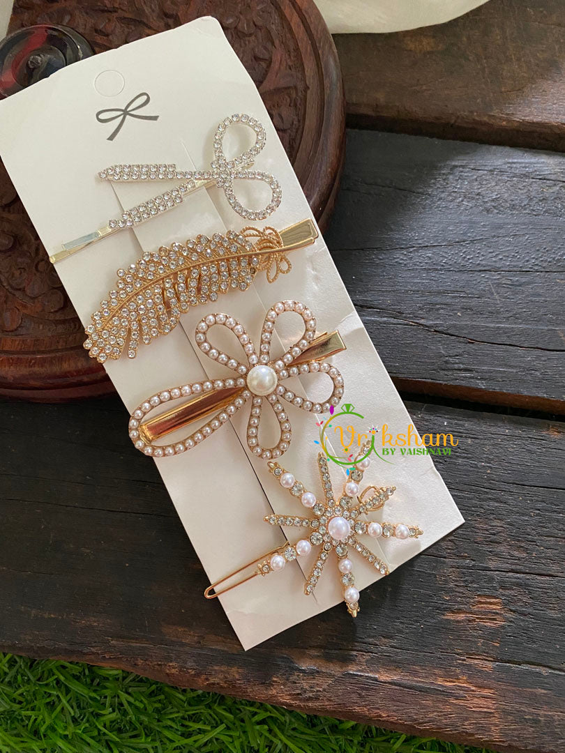 Designer Stone Hair Clip- Stone and Pearl-H052