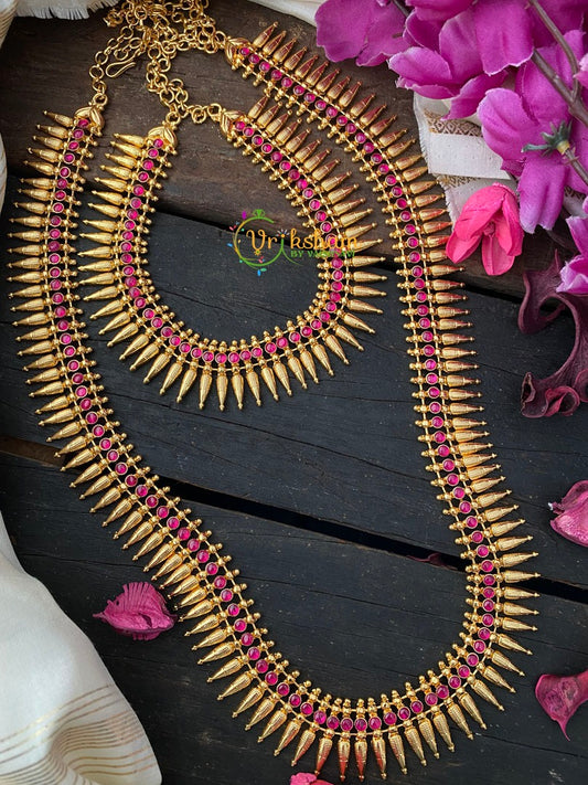 Gold Alike Traditional Mullai Haram; Choker-Red Stone -G2632