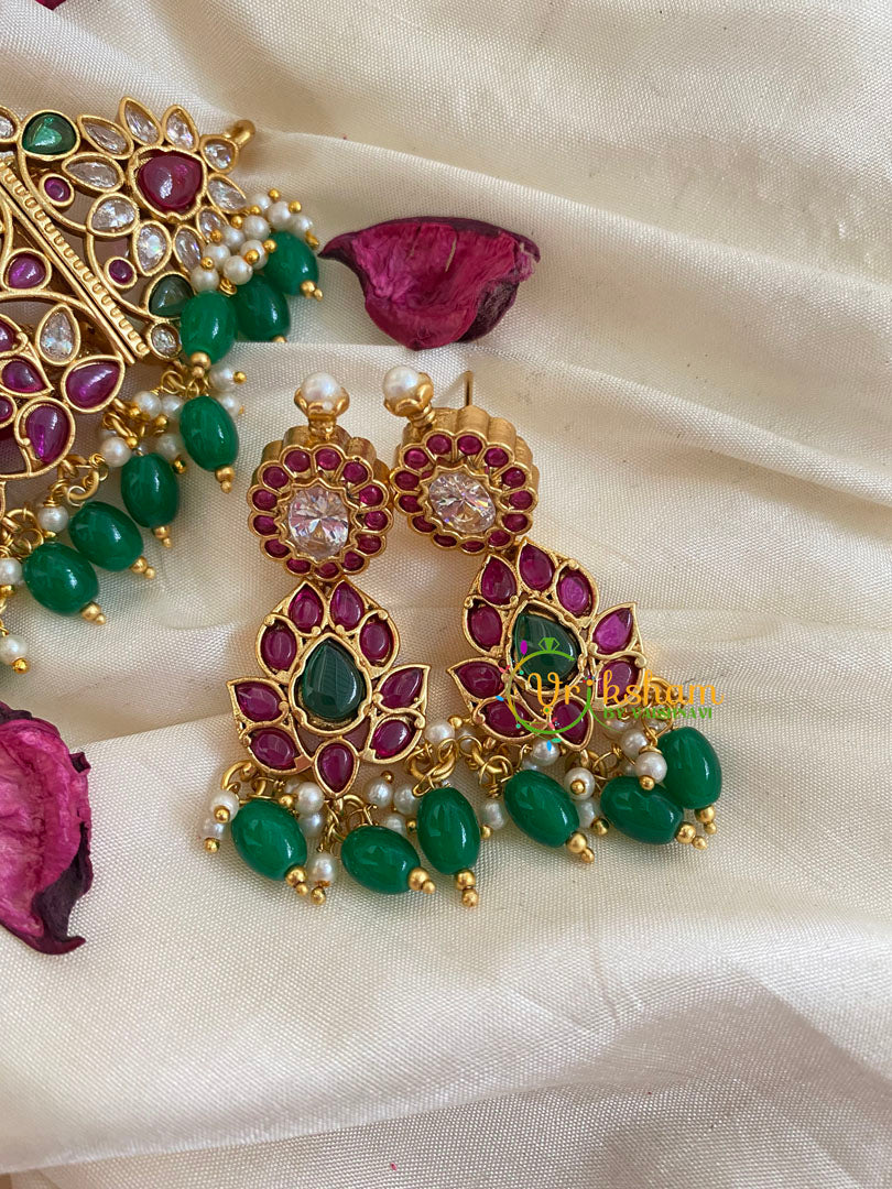 Premium Kemp High neck Choker -Red Green-GREEN BEAD-G5401