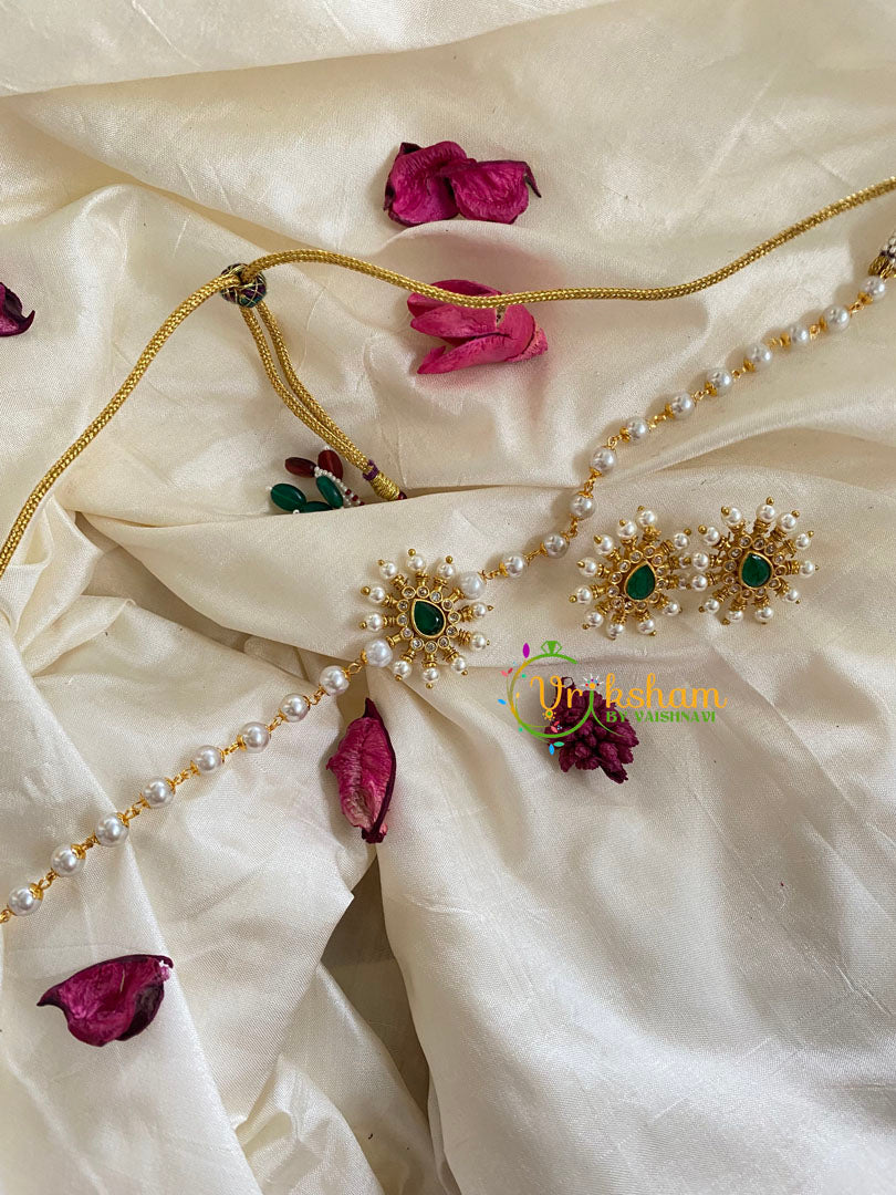 AD Stone Pearl High Neck Choker -Green -G5396