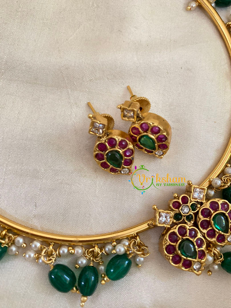 Premium AD Stone Hasli Choker-Red Green Paisley-G9570