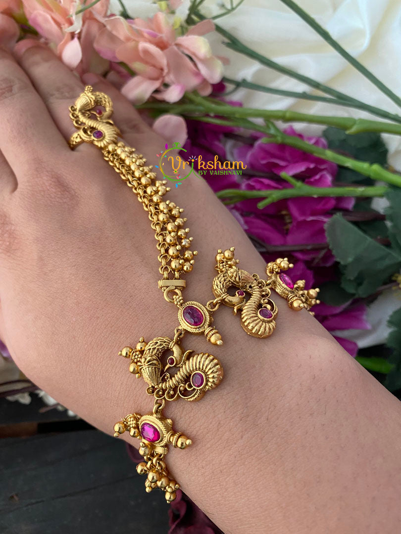 Premium Bracelet with attached Finger Ring -Gold-G2625