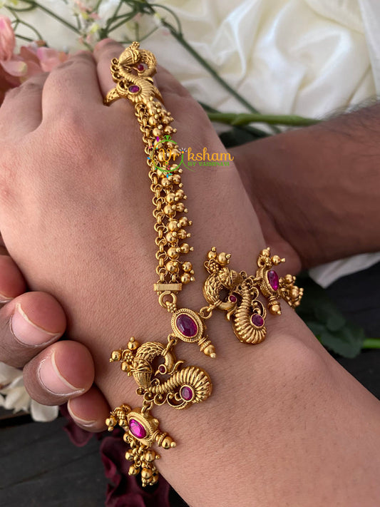 Premium Bracelet with attached Finger Ring -Gold-G2625