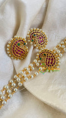 Gold look alike Pearl High Neck Choker-Paisley -Red Green-G6020