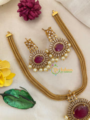 Maroon Kundan Designer Addigai Short Neckpiece-G9595