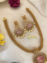 AD Stone and Kundan Designer Addigai Short Neckpiece-Light Pink-G9592