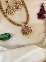 AD Stone and Kundan Designer Addigai Short Neckpiece-Light Pink-G9592