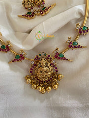 Premium AD Stone Lakshmi Hasli Choker-Parrot-Gold-G4074