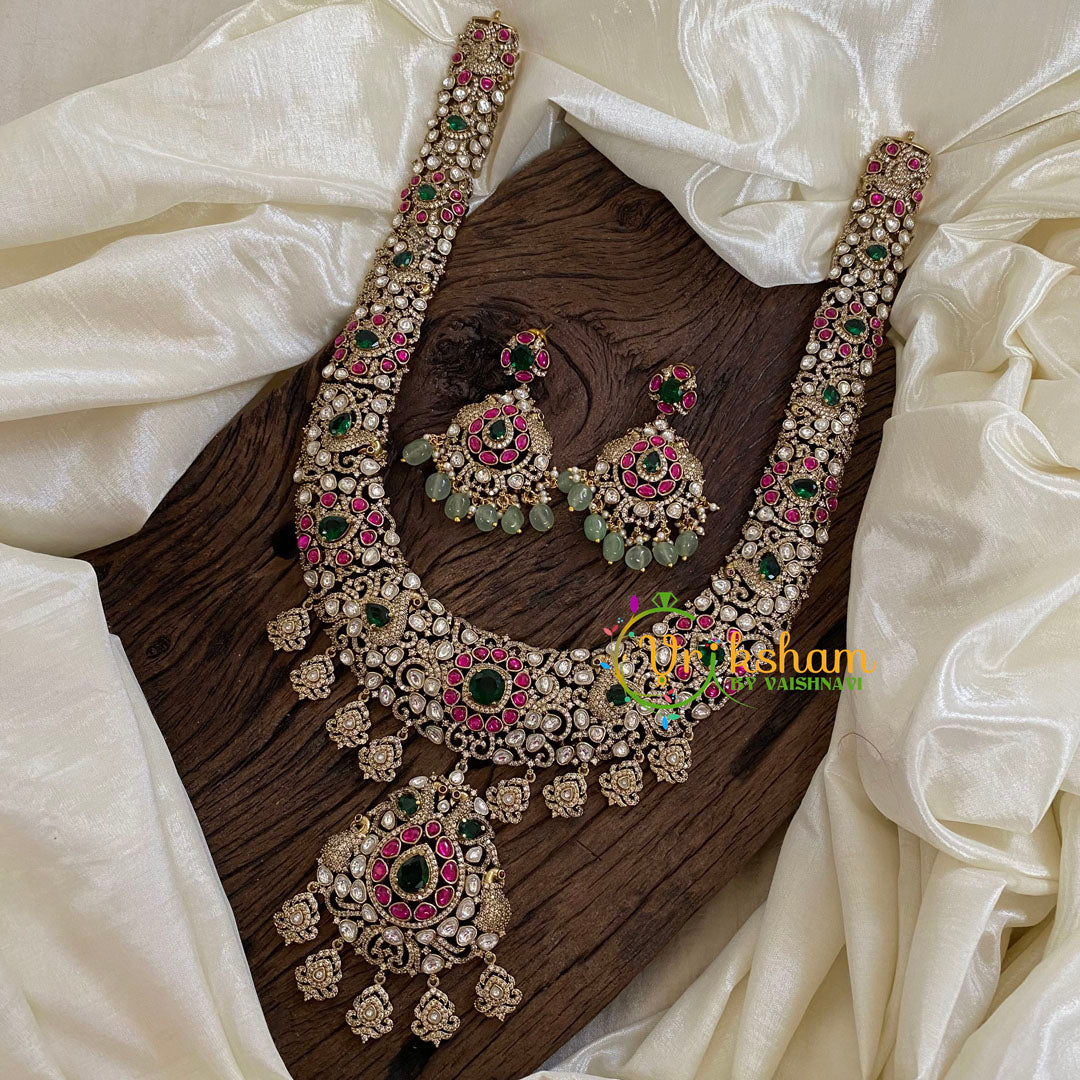 Pink Green Victorian Diamond Haram -Long Neckpiece-VV1219