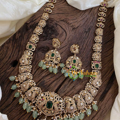 Green Victorian Diamond Haram -Pastel Green Bead Long Neckpiece-VV1220