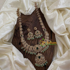 Green Victorian Diamond Haram -Pastel Green Bead Long Neckpiece-VV1220