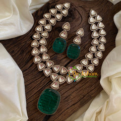 Premium Green Pendant Victorian Diamond Short Neckpiece -VV1186