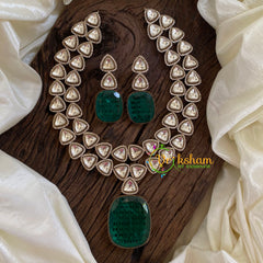 Premium Green Pendant Victorian Diamond Short Neckpiece -VV1186