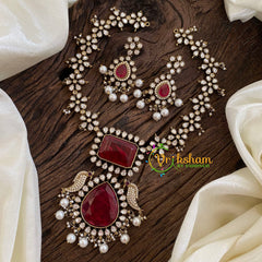 Red Victorian Diamond Short Neckpiece-Pearl -VV1211